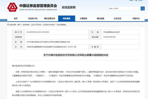 亳州宜居综合开发公司被警示 年报不准确等